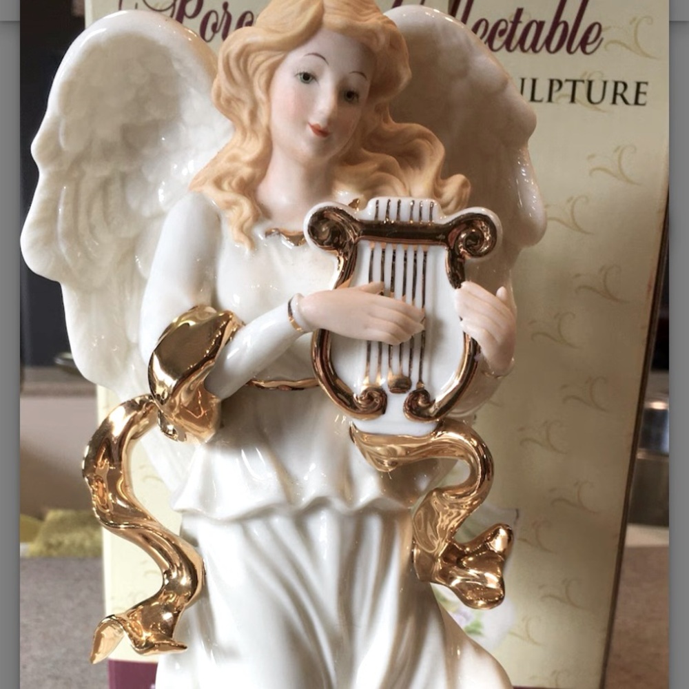 🎅🏻Sale video Christmas Angel Porcelain Harp Music Box "What A Friend We Have In